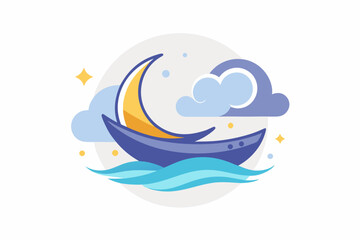 crescent moon boat clouds soft sail dream night