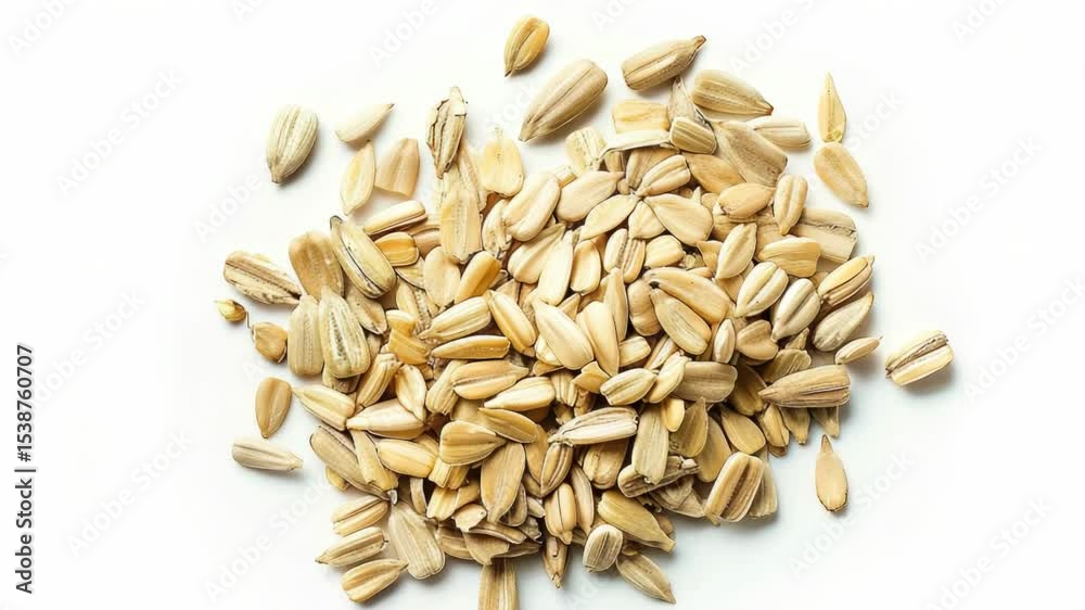 Poster a pile of oats sits on a white surface, ready for use