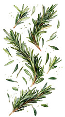 Fototapeta premium Rosemary sprigs art; green, leafy