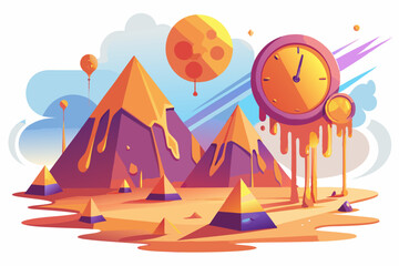 Fototapeta premium desert surreal clock pyramid dream
