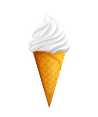 Vector illustration of a white ice cream cone on a clean background. Features creamy vanilla soft serve in a classic waffle cone. Minimal, bright, and delicious.