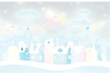 Pastel Santa Silhouette Over Snowy Village santa claus