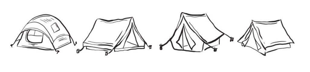 Sketch camping tent vector set