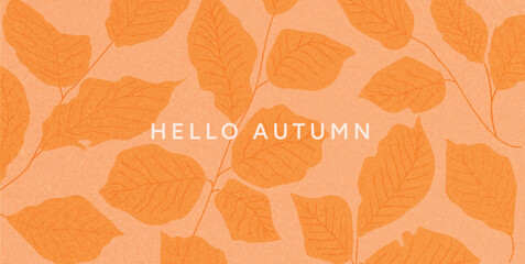 Autumn Leaves Pattern with delicate orange foliage. Decorative Fall botanical background in flat vector style. For poster, header, wallpaper, card, invitation, seasonal banner. Vector illustration