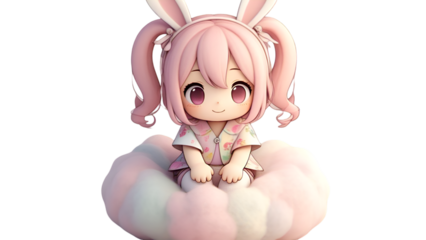 Kawaii Girl Character with Pink Hair and Bunny Ears – Isolated on White