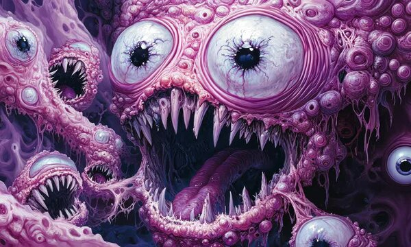 Devouring abyss: A grotesque, multi-eyed horror emerges.