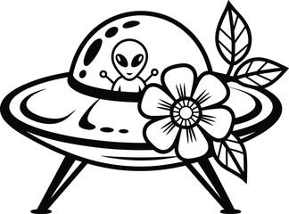 Fototapeta premium Alien Ship Svg, Floral UFO Svg, Alien Svg