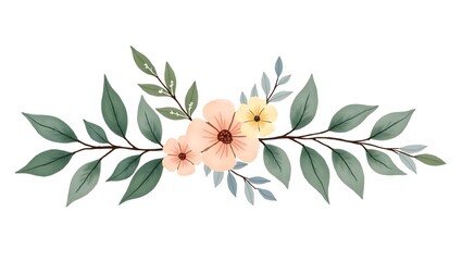 Watercolor floral branch with peach and yellow flowers