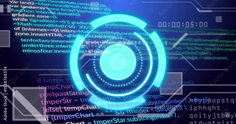 Poster on load holographic interface forming rings rotating pulsing updating timer to visualize code flow