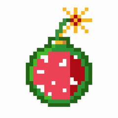 Obraz premium Pixel art watermelon bomb motif retro digital illustration, explosive summer concept isolated on white, playful gaming icon
