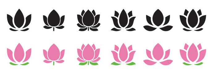 lotus icon set , spiritually healthy lifestyle, spa and yoga, Lotus Blossoms balance harmony,  vector illustration . 