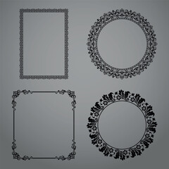 Set of decorative frames Elegant vector element for design in Eastern style, place for text. Floral black and gray borders. Lace illustration for invitations and greeting cards