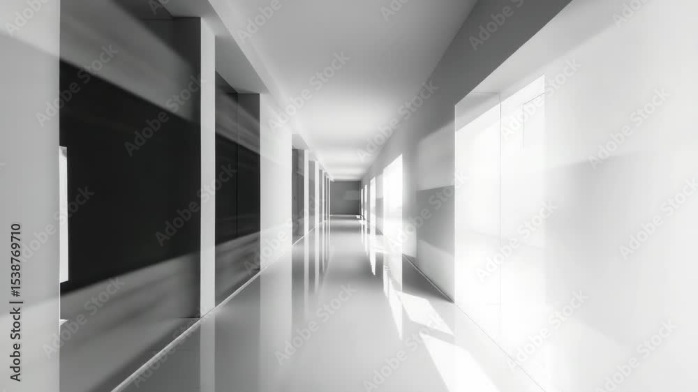 Poster blurred image of a long hallway with unclear details