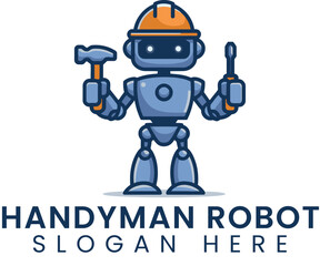 Handyman Robot Repairing Tools Technology Vector Illustration job blue cute work design orange      