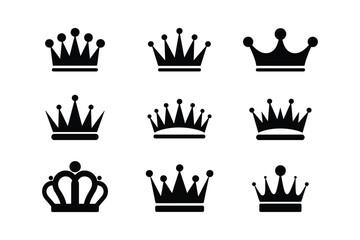 Set of black crown silhouettes on white background vector illustration