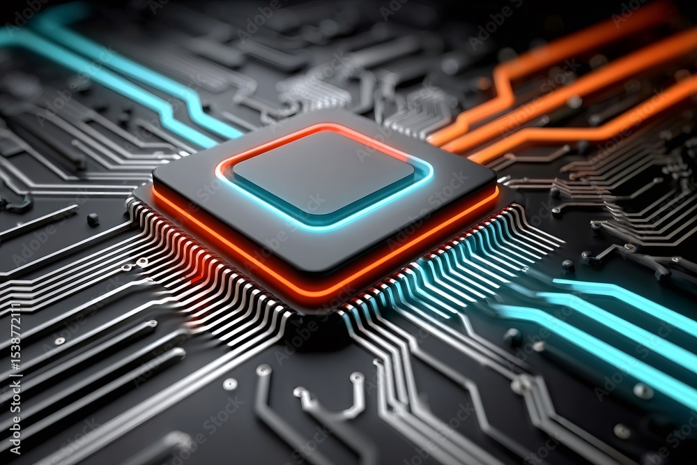 Aufkleber cpu processing data on motherboard with orange and blue lights