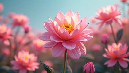 Obraz premium Pink Dahlia Flower in a Field