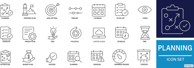 Planning Icon Set Strategy, Task, Schedule and Goal  business, management, finance, marketing, 