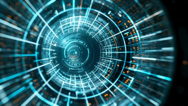 Venture into an enchanting cybernetic tunnel adorned with vivid lights and complex, intricate designs everywhere