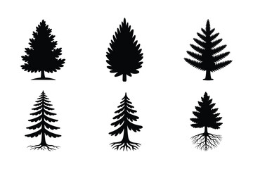 Fototapeta premium Set of pine tree silhouettes on white background vector illustration
