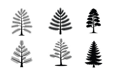 Set of pine tree silhouettes on white background vector illustration