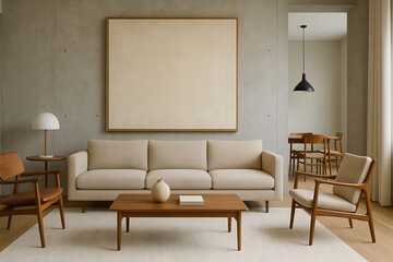 Modern Minimalist Living Room with Neutral Tones and Simple Design