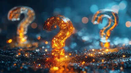 Intriguing question marks shimmer with digital glow, illuminating paths to find answers - Powered by Adobe