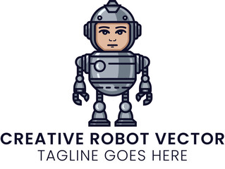 Friendly Robot Character Vector Illustration Design Modern Technology cute icon logo grey cool metal