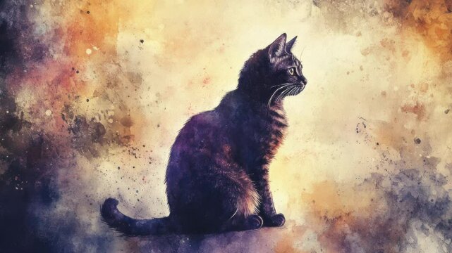 A domestic cat sitting comfortably on the ground