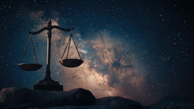 A scale of justice perched on top of a rocky outcropping, representing fairness and equity