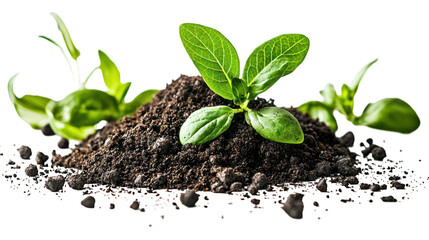 Soil mound with small green plants emerging