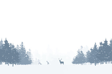 Obraz premium Winter Deer Silhouette Snowy Forest Scene Blue Grey