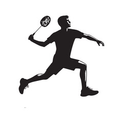 Obraz premium silhouette of people playing badminton, editable vector image