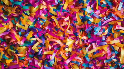 Fototapeta premium Vibrant multicolor confetti and ribbons scattered on a transparent background, perfect for a festive event or party celebration