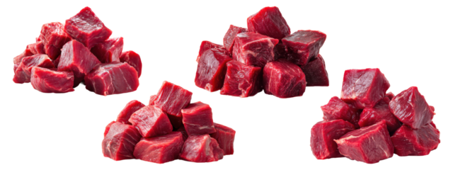 Raw Beef Cubes Set Isolated on Transparent Background