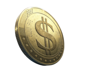 Gold dollar coin isolated on transparent background