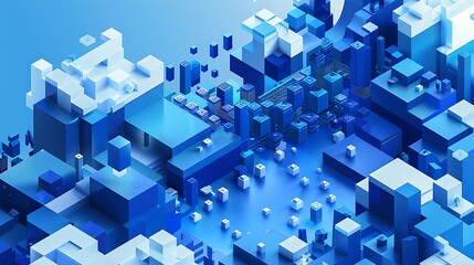 Obraz premium Isometric blue cubes forming abstract tech landscape, floating design,