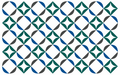 Fototapeta premium Indonesian floral batik pattern with green, blue, and black diamond-like petals. The ethnic style layout reflects nature’s geometry in a playful background full of local artistic roots. Floral design