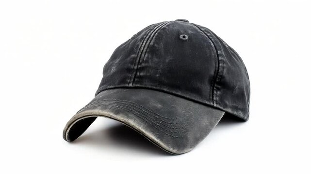 A single black baseball cap sitting on a clean white background