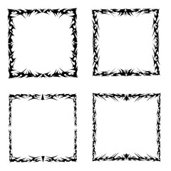 Neo Tribal frame set. Cyber sigilism elements, Y2K gothic style with sharp spikes in rectangular shapes on a black and white background. Vector.

