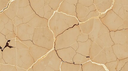 Detailed close-up of a beige marble surface with intricate cracked patterns and veins
