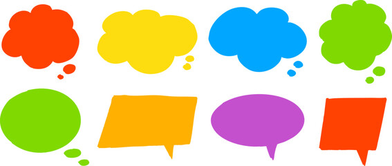 Vector speech and thought bubbles in bright solid colors. Perfect for modern comic design, social media posts, pop art, and creative note-taking visuals