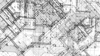 Fototapeta premium Planos arquitectonicos. Modern urban building blueprint design with architectural layout high resolution picture