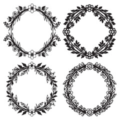 Minimalist Black and White Decorative Floral Frames Set Collection
