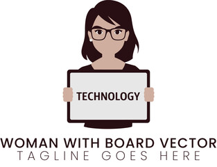 Woman Holding Technology Board Vector Illustration Design girl data flat icon style clean modern    