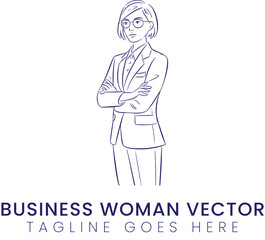 Confident Businesswoman Vector Illustration Modern Style Professional Elegant Woman in Suit blue    