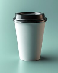 Blank white coffee cup with black lid