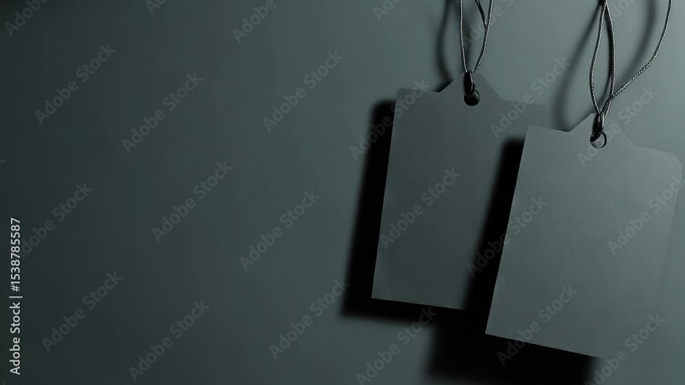 Aufkleber two tags hanging from a string on a wall