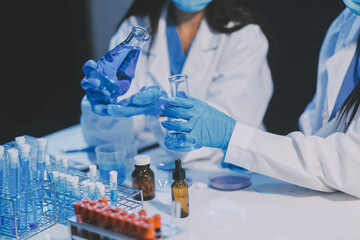 Research, experiment and medical trial being done by a scientist in a lab, science facility or...