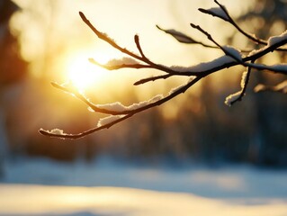 Obraz premium Sunset Through Snow-Covered Tree Branches